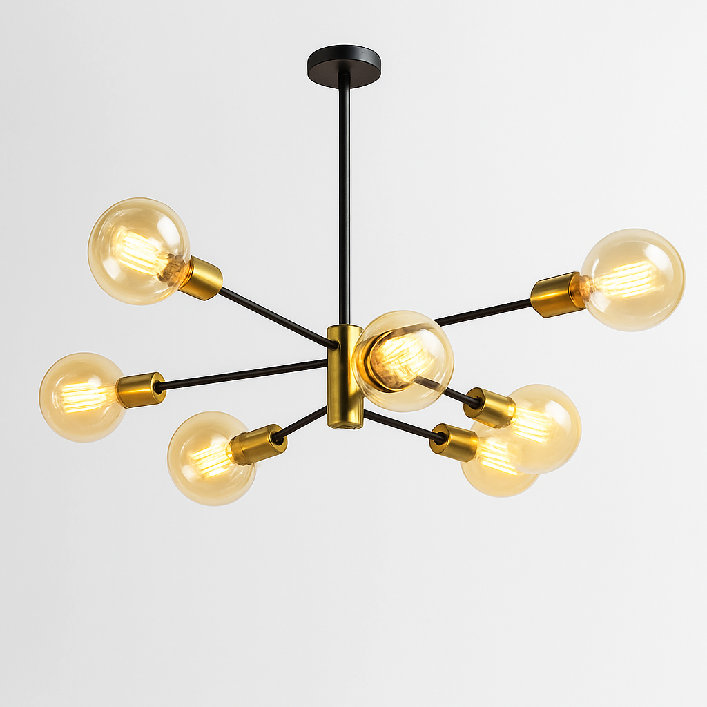 Lustre Suspendu Moderne Aluminium Noir & Doré E27
