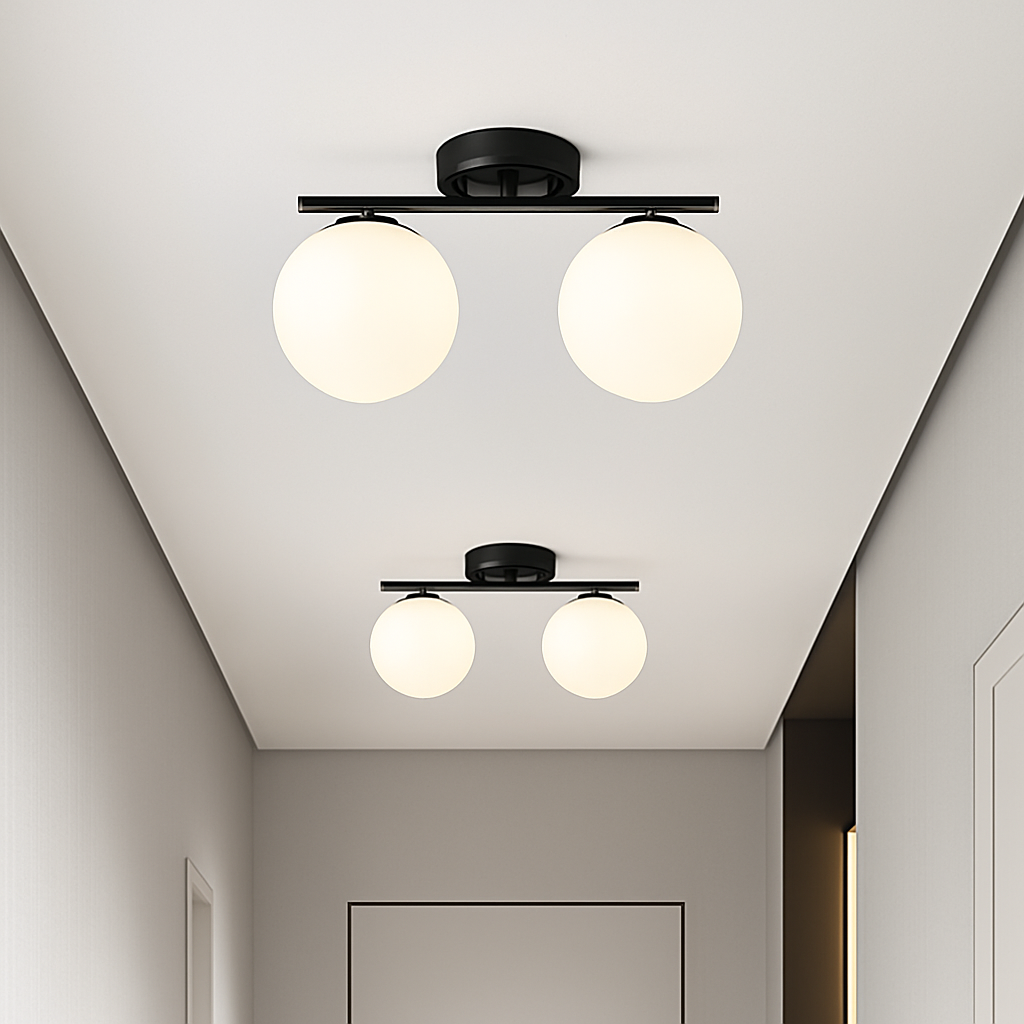 Plafonnier LED Globe Design Nordique en Fer et Verre